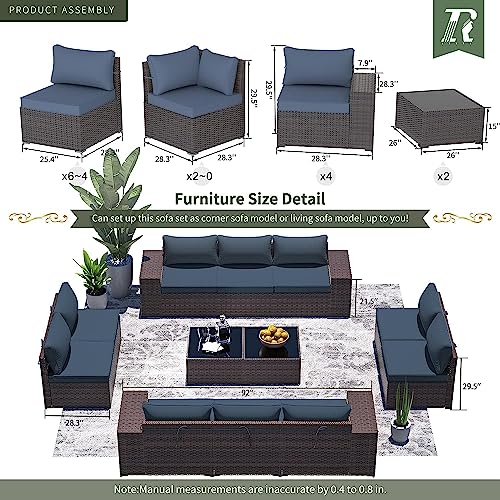 Image of 12 PCS Outdoor Patio Furniture Set,Outdoor Sectional Furniture All Weather PE Rattan Wicker Patio Conversation Set with 2 Coffee Tables and 10 Thickened Cushions,Navy Blue