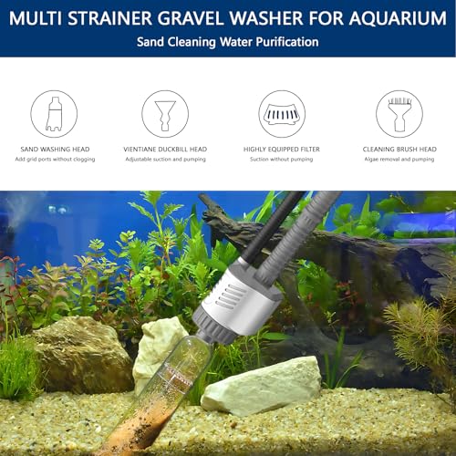 Image of Fish Tank Cleaner, 15KPA Suction with Auto Water Change, 30W High Power PP Material, Multi Strainer Gravel Washer for Aquarium, Sand Cleaning Water Purification