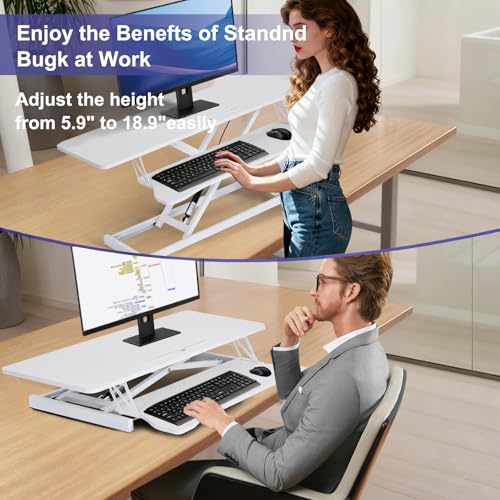 Generic 38-Inch Pneumatic Standing Desk Converter with Dual-Monitor Tray — view 5