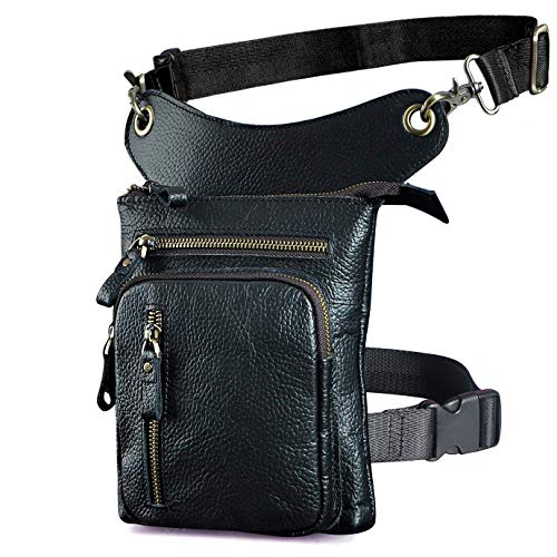 Le'aokuu Bolsa masculina de couro genuíno para atividades ao ar livre, esportiva, cintura alta, quadril, mensageiro, ombro caído, perna, coxa, bolsas para mulheres G1011, G1011 Preto, 17 x 5 x 21 cm