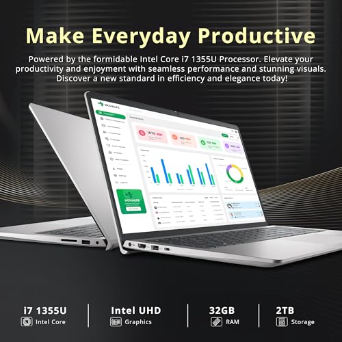 Image of Dell 15 15.6 inch FHD Business Laptop, Intel Core i7-1355U, 32GB RAM, 2TB Storage(1TB SSD+1TB Docking Station Set), Intel UHD Graphics, Backlit Keyboard, Num Pad, Webcam, Wi-Fi 6, Win 11 Pro, Silver