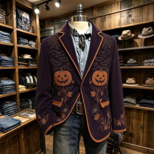 Men's Halloween Blazer Pumpkin Print Corduroy Lined Suit Jacket Costume - image 4