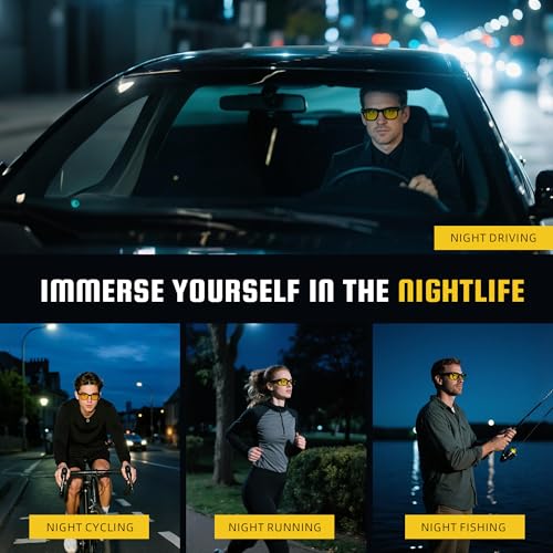 Image of FEIDUSUN Night Vision Driving Glasses for Men Women, Anti Glare Polarized Nighttime Glasses Yellow Lens