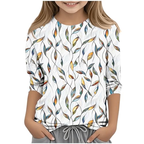 Girls Spring Casual 3/4 Length Sleeve Tops Trendy Crewneck T-Shirts Loose Fit Comfy Shirt Holiday Blouse Basic Tee