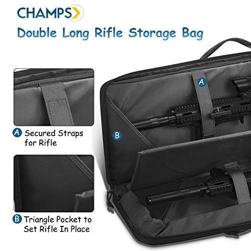 Champs Rifle Case Bag, Double Rifle, Gun Case, Water Resistant & Dust Resistant for Hunting, Range, Sports, Transport [36inch, Black] - Thumbnail 2