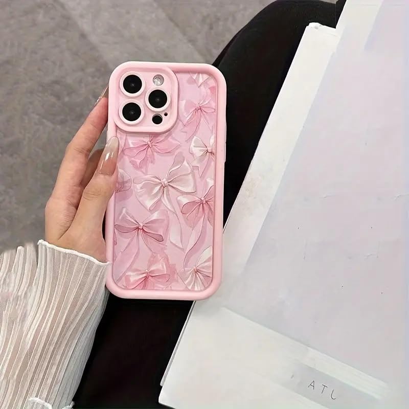 Image of COVERLY White Ribbon Back Case Cover for iPhone 12 Pro | Hot Pastel Pink Bow Knot Cute Design | Camera Lens Protection | Soft TPU Silicone Fashion Aesthetic Cover for Girls & Women (Pink, Shockproof)