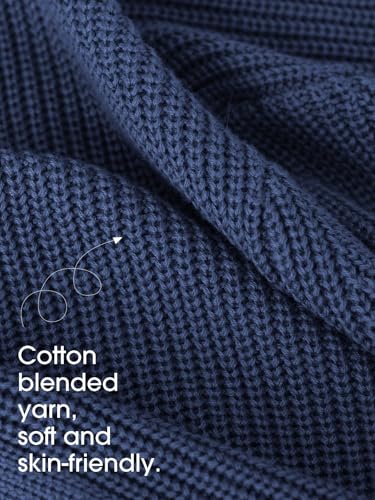 EXLURA Women's 2025 Knit Cardigan Sweaters Early Fall Fashion Long Sleeve Open Front Button Down Trendy Casual Cropped Jacket Navy — view 6