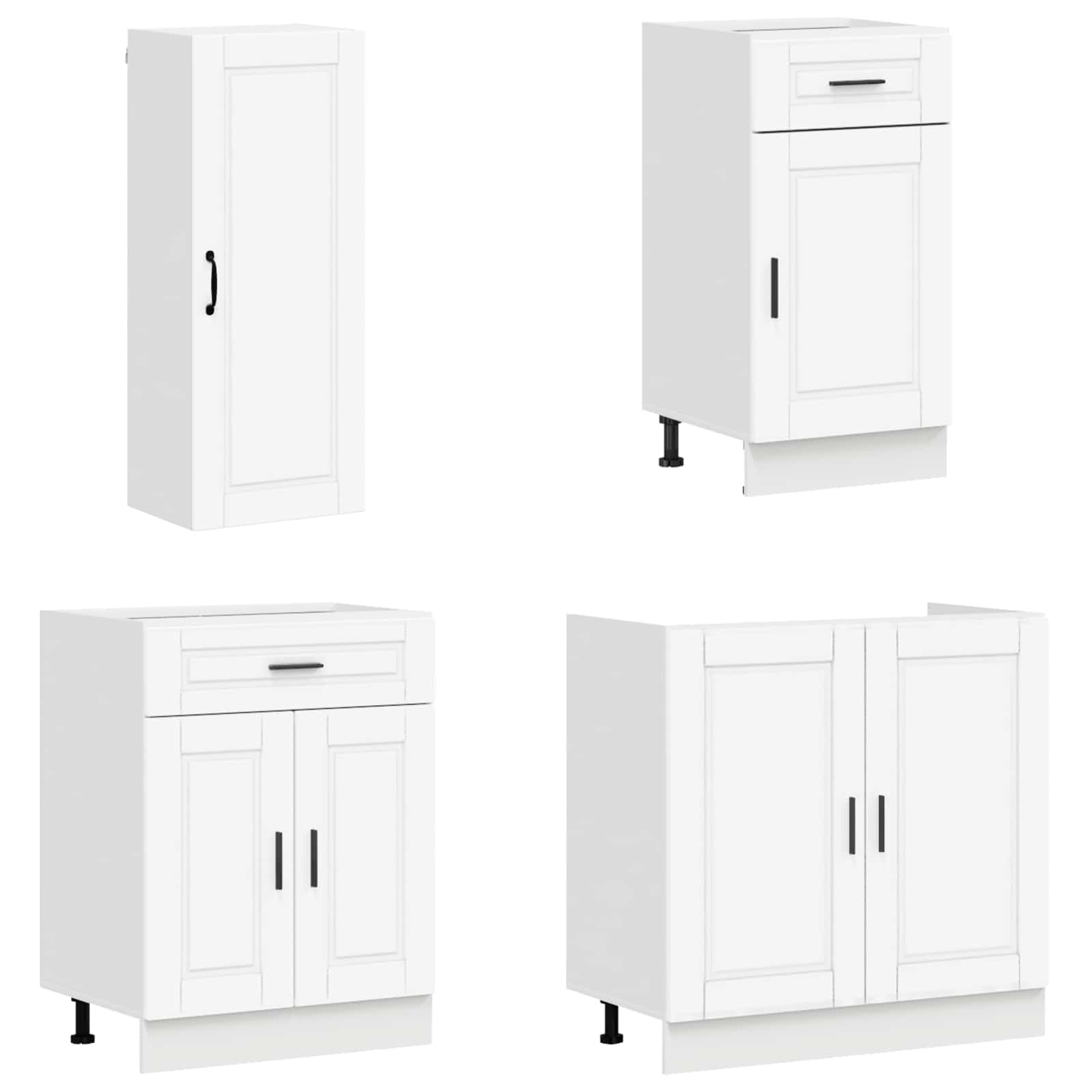 Cuisine Complète Moderne Porto 8 Pièces, Grand Ensemble de Meubles de Cuisine Blanc en Bois d'Ingénierie avec Placards de Rangement et Meubles Bas avec Pieds Réglables pour Maison