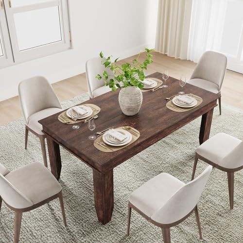 Image of GarveeHome Farmhouse Dining Table for 4-6 People, 63 in Long Kitchen Tables with Wooden Sturdy Frame, 5 ft Large Rectangular Dinner Table for Dining Room, Kitchen, Dark Walnut, 63 inch Non-extendable