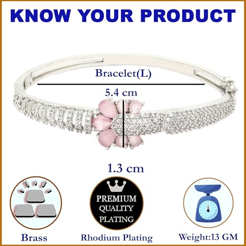 Image of ZENEME Rhodium-Plated Square Shaped American Diamond Studded Kada Bracelet For Girls and Women