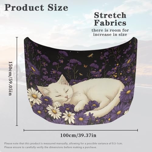 Image of Car Hood Cover,Snowproof Car Hood Cover Protector Suitable Most Automotive Sedans Trucks Pickup Sports Cars,Car Accessories Cat Daisy Print