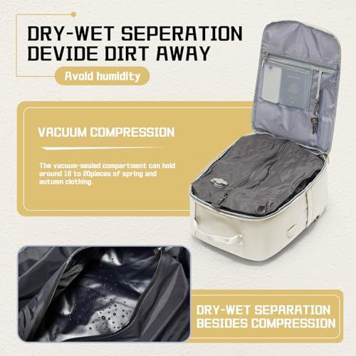 Vacuum backpack travel with pump, Travel Backpack with Vacuum System,Carry on Personal Item Bag 17×10×9 United Airlines Flight Approved Hand Luggage - Beige3