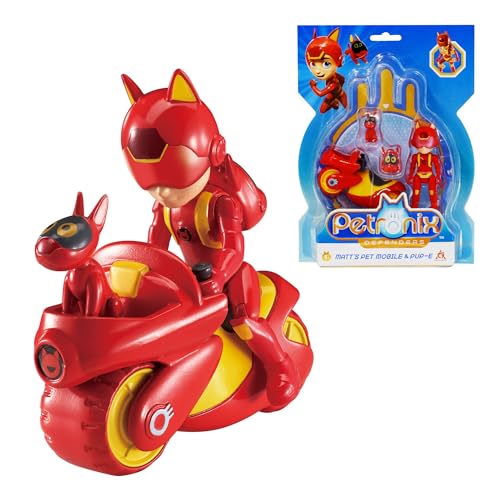 Petronix Defenders EU82001010 - Matt e Pup-E, action figure per bambini con animale domestico, alta circa 8 cm, con cellulare e zainetto Petronix Defenders EU82001010 - Matt e Pup-E, action figure per bambini con animale domestico, alta circa 8 cm, con cellulare e zainetto
