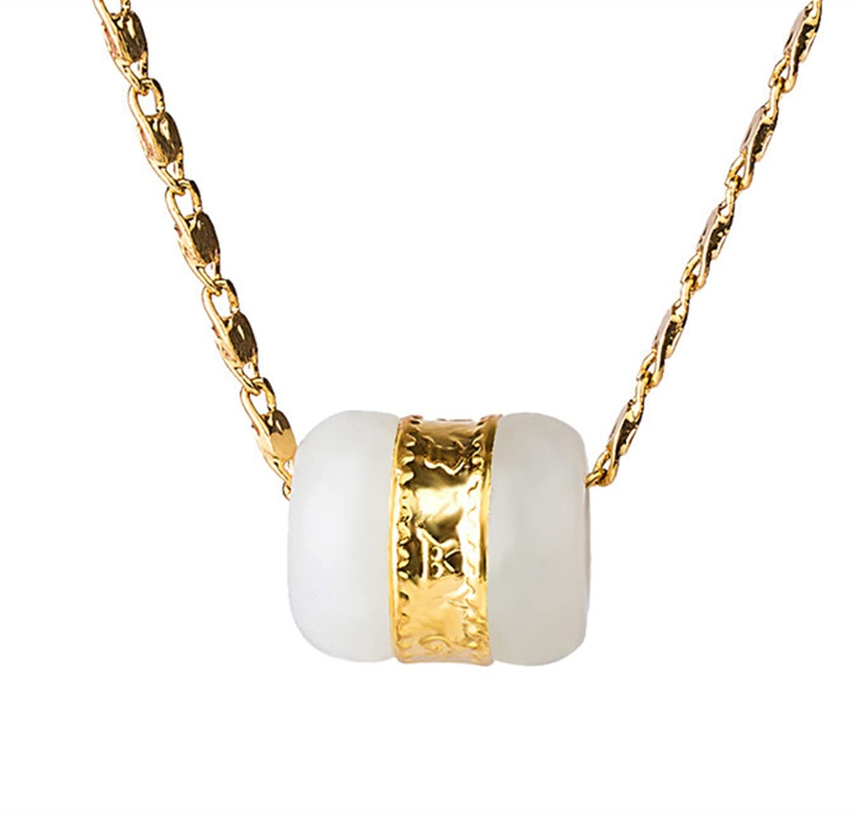 Yzdkj White Chinese Jade Inlay Good Luck Beads Pendant Necklace Diy Accessories Jewellery Fashion Hand-Carved Woman Amulet (Gem Color : )
