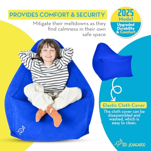 Image of TED KANGAROO Sensory Chair for Kids - Inflatable Peapod Calming Chair with Electric Air Pump, Sky Blue Cloth Cover