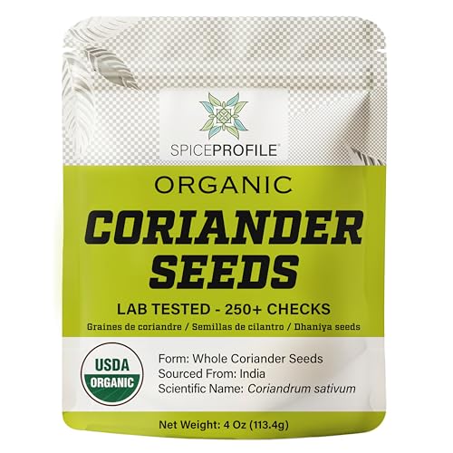 Spice Profile USDA Organic Coriander Seeds, Lab Tested for Heavy Metals, Resealable 4oz Pouch, Dhaniya, Semillas de Cilantro