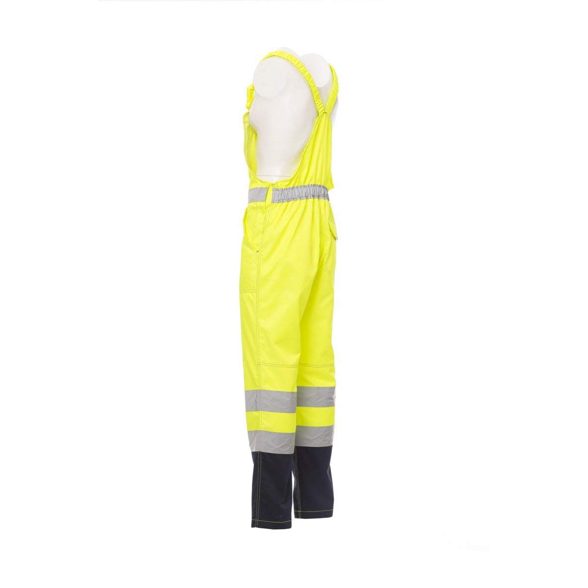PAYPER Skill Tuta Pettorina da Lavoro Alta visibilità Unisex Uomo Donna Misto Cotone Poliestere Bretelle Elasticizzate Apertura Laterale Tasche al Petto Giallo Fluo/Blu Navy