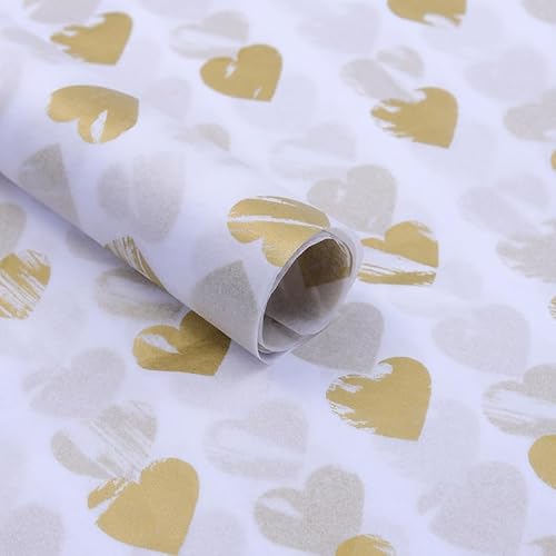 10 Blatt 50x66cm Geschenkpapier Herzen, Geschenkpapier Gold Liebe, Geschenk Papier Geburtstag Hochzeit Edel, Romantische Geschenkverpackung für Valentinstag, Hochzeiten und Jubiläen