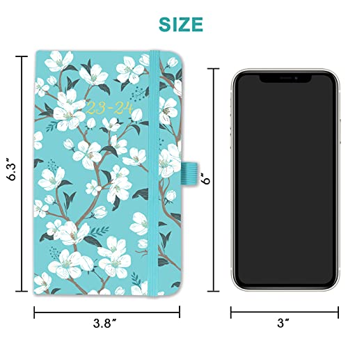 Planner 2023-2024 - 2023-2024 Pocket Planner/Calendar, Jul. 2023 - Jun. 2024, 6.3''×3.8'', Agenda Planner And Schedule Organizer With Pen Loop + Pocket + 2 Bookmarks + Banded - Teal Floral #TOP5