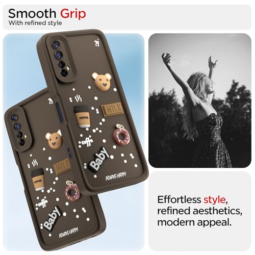 Image of Pikkme Back Cover for Realme 7 / Narzo 30 4G / Narzo 20 Pro | Cute Fun Cartoon 3D Bear Silicone Full Body Protection Bumper Cover (Brown)