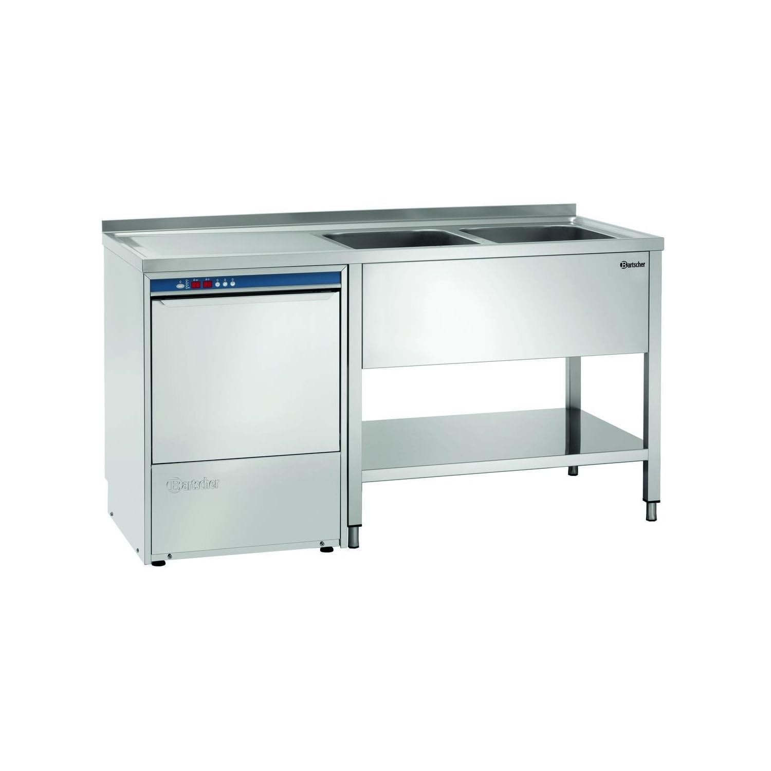 Lavello in inox a due vasche con gocciolatoio a sinistra - Bartscher 306660