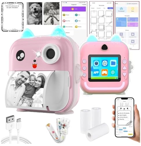 Image of CADDLE & TOES Instant Print Camera for Kids - 1080P HD, 48MP, Bluetooth, Free App, 3 Rolls Print Paper, Stickers, Fun Filters, Gift for Kids (Pink)