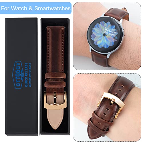 Image of OTTOODY Leather Watch Bands Quick Release, Elegant Top Grain Leather Watch Straps for Men & Women, Choice of Color & Width - 18mm, 19mm, 20mm, 21mm or 22mm Wristbands Bracelet for Watch & Smartwatch