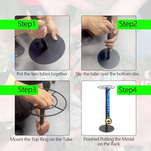 Image of Rotatable Medal Hangers Display - Tabletop Metal Medal Holder Rack with Adjustable Height, Holds 45+ Medals, Perfect for Athletes, Runners, Gymnastics, Adults, and Fitness Enthusiasts