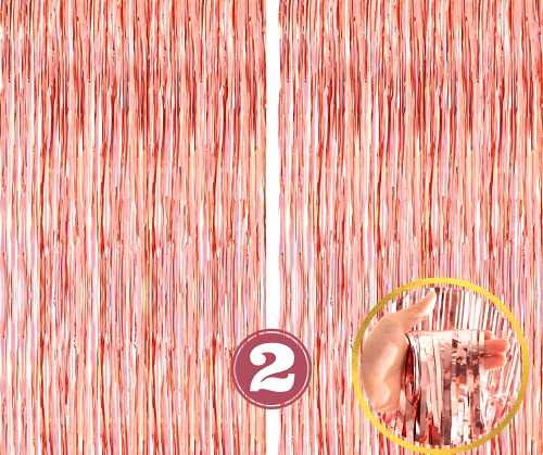 Flyloons Rose Gold Foil Curtains for Birthday Decoration items Pack of 2 Baby shower Anniversary, Marriage, Bachelorette Party celebration theme