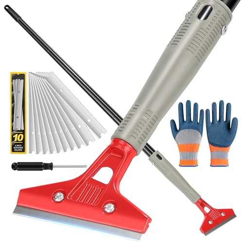 Mihoutal Floor Scraper Long Handle Heavy Duty 30-58 Long 4 Wide Blade