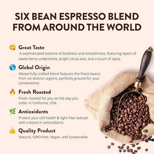 6 Bean Espresso Dark Roast Whole Bean Coffee 12 oz miniatura 2