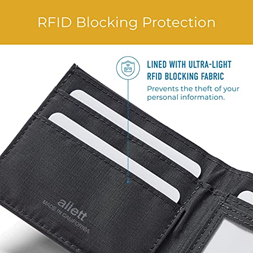 Image of Allett ID Wallet, Onyx Black | Leather, RFID Blocking | Slim Minimalist Bifold Wallet, Water Resistant, Durable, Thin, Front Pocket | Holds 4-12+ Cards, Cash