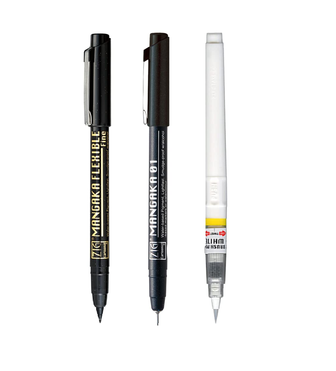 Zig Special Set, Illustration Basic Set Cartoonist White Brush Pen, Mangaka Flexible Fine & Micron Pen CNM-01 for Manga Drawing Lettering and Calligraphy, Professional Artist Quality.MADE IN JAPAN