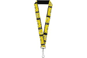 Nickelodeon Lanyard, SpongeBob Close Up Expressions Crackle Black Gray Yellow, Stretchable