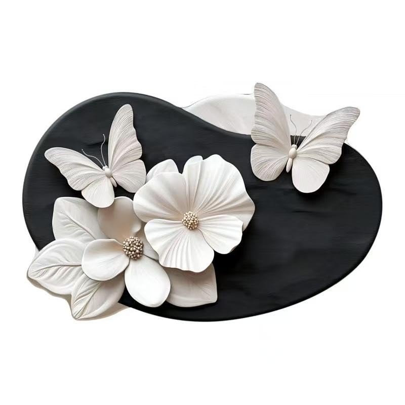 QUIRA 3D Floral Wall Art Decor, Black and White Butterfly Design, Modern Home Decorative Panel