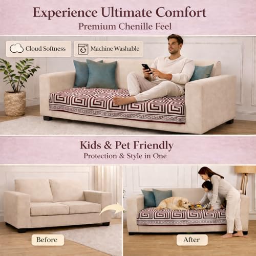 Image of STITCHNEST Premium Woven Sofa Cover 3 Seater | Modern Geometric Sofa Protector | Soft Fabric Sofa Sheet | Durable Living Room Furniture Cover