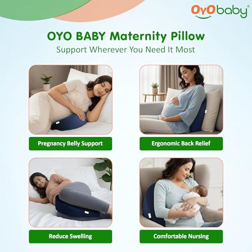Image of OYO BABY Memory Foam Pregnancy Support Pillow - Navy Blue | Wedge Pillow for Comfortable Sleep During Pregnancy | Provides Belly, Back & Hip Relief for Expecting Moms