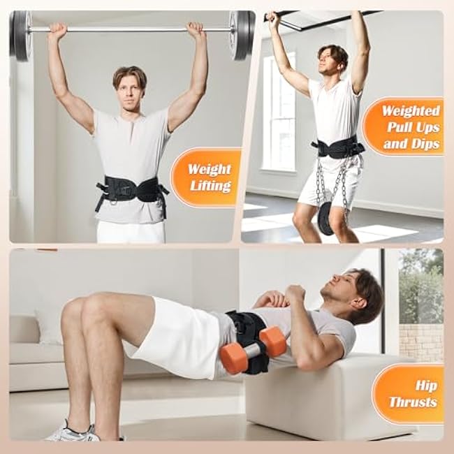 Dip Belt - 3IN1 Versatile Weight Lifting Belt,Thicker and Widerer Lifting Belt with Superior Support for More Weight, Adjustable Hip Thrust Belt with Fixed Buckle for Secure Hold