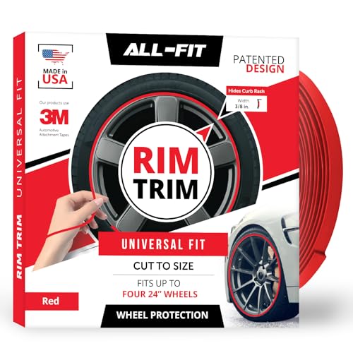 All-Fit Automotive Rim Trim Durable DIY Car Exterior Accessories for Curb Rash Protection Fits Up to Four 24 Wheels Made in USA Flexible Durable Wheel Rim Protector (3/8 Width - Red)