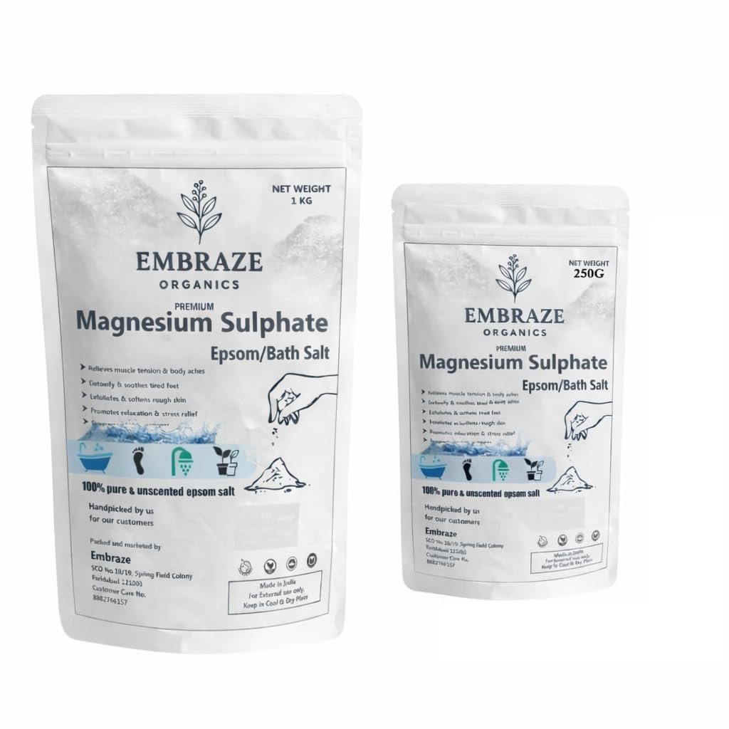 Embrace Organics Magnesium Sulphate Epsom Bath Salt 1 KG + FREE 250g | 100% Pure & Unscented | Muscle Relaxation, Stress Relief & Skin Care-image-5