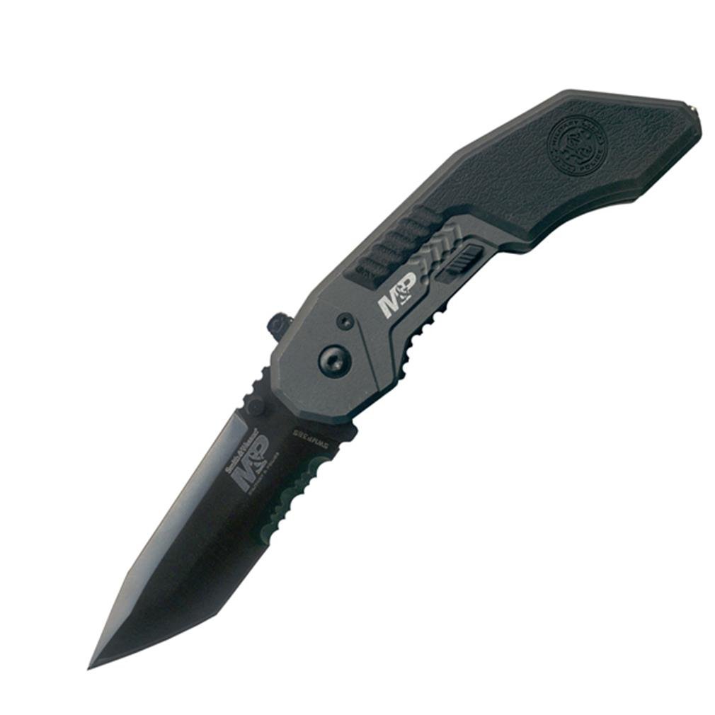 M&P SWMP3BSD 7.1in S.S. Assisted Folding Knife with 2.8in Serrated Tanto Blade and Aluminum Handle for Outdoor, Tactical, Survival and EDC