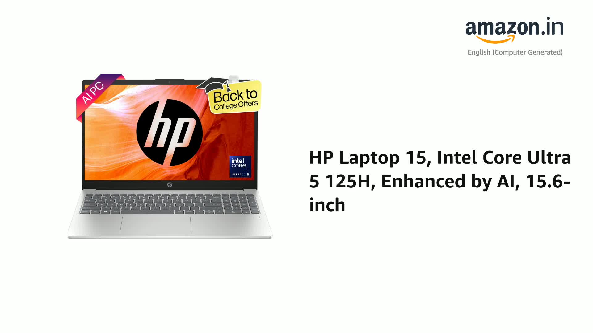 HP 15, Intel Core Ultra 5-125H AI Powered Laptop (16GB RAM, 512GB