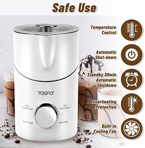 Milk Frother: Tosfly 4-in-1 Automatic Coffee Frother, 400ml Electric Milk Steamer with Hot & Cold Foam for Hot Chocolate, Cappuccino, Coffee, Latte, Macchiato(White)