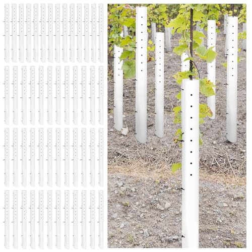 Pushglossy 5 Pack 60 Inch Tree Seedling Sapling Grow Tube Standard Vented Seedling Protectors Split Tree Grow Protector with Releasable Zip Ties Plant Shelter for Trunk Against Deer Rodent