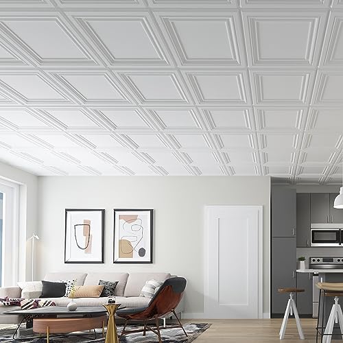 Image of Art3d PVC Ceiling Tiles, 2'x2' Plastic Sheet in White (12-Pack)