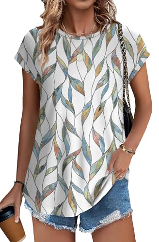 xieerduo womens tops short sleeve shirts blouses for women dressy casual cap sleeve tops with curved hem