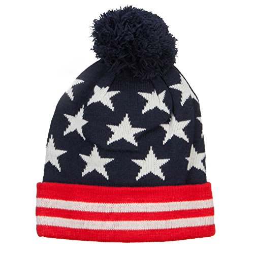 Hatiya American Flag Pom Knit Beanie - Navy Osfm #TOP4
