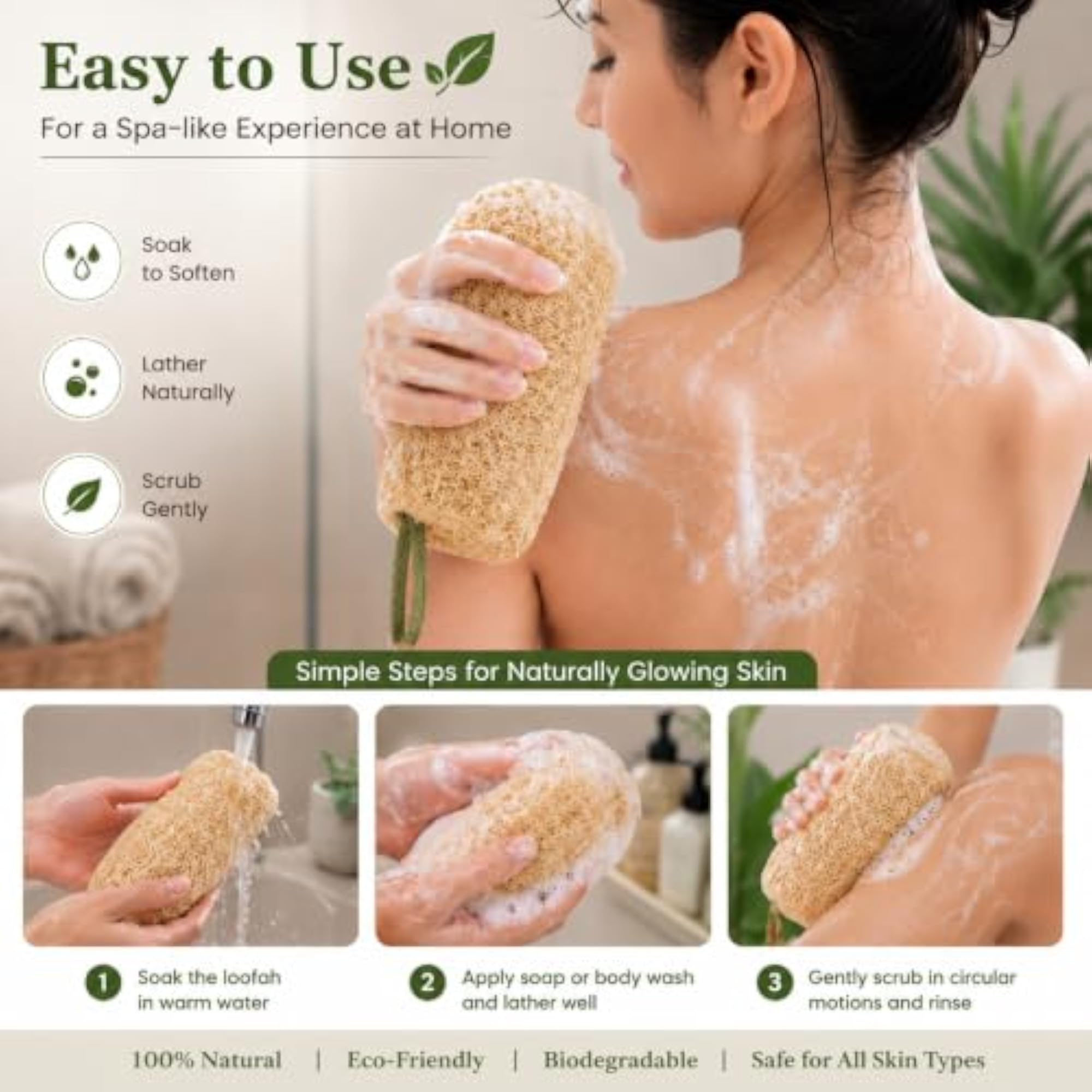 Natural Loofah Sponge, Pack of 4 Extra Large