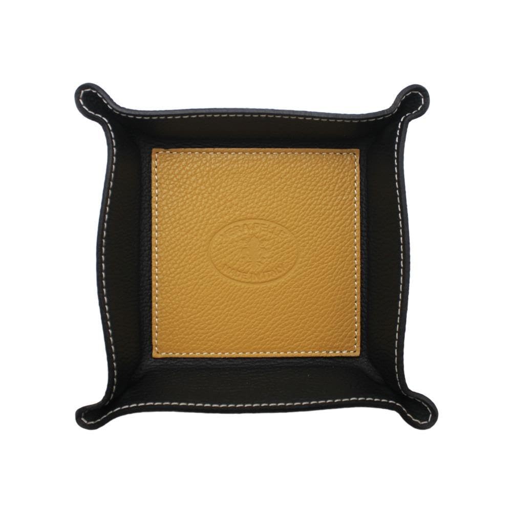 Vaciabolsillos de Cuero Made in Italy, Bandeja de Valet Porta Objetos de Piel Cuadrada (Mostaza)