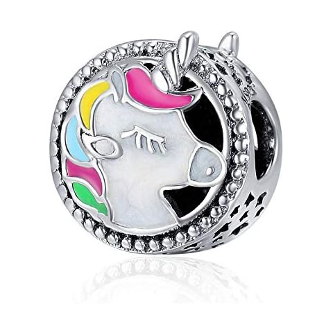 ENYU Charms Beads Einhorn, Frauen Pandora Perle Charm Schmuck versilbert Schlangenkette Einhorn Tier Vintage Armbänder Zubehör Cover